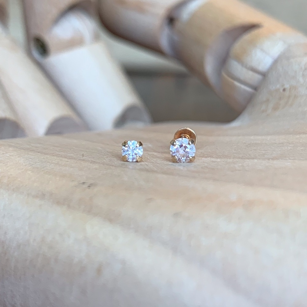 14KYG 2.5mm & 2mm CZ Stud Earring Set